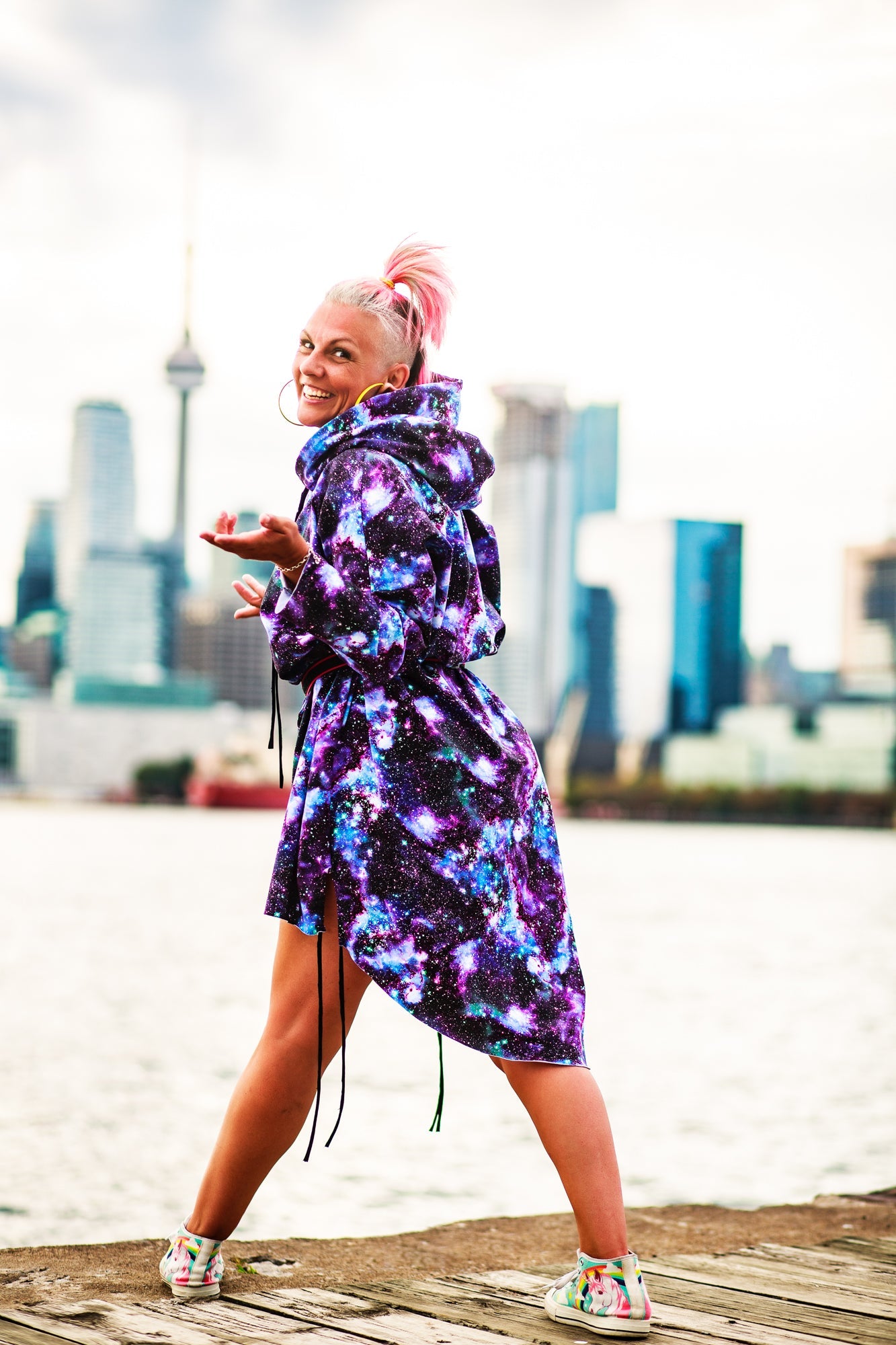 Cuddle Puddle Galaxy Sweater Dress-Purple