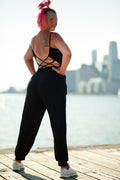 Rave Mom Criss Cross Romper-Black