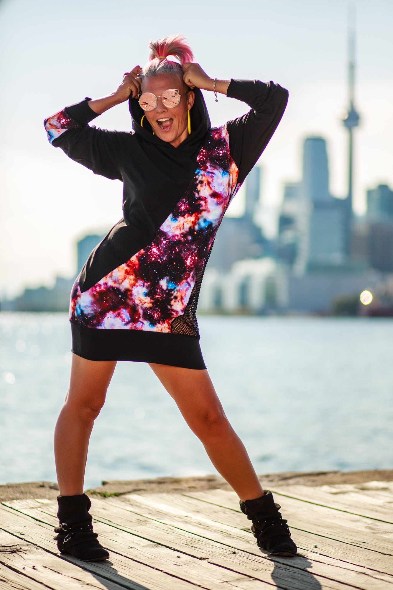 Bingo Bango Galaxy Hoodie Dress Black