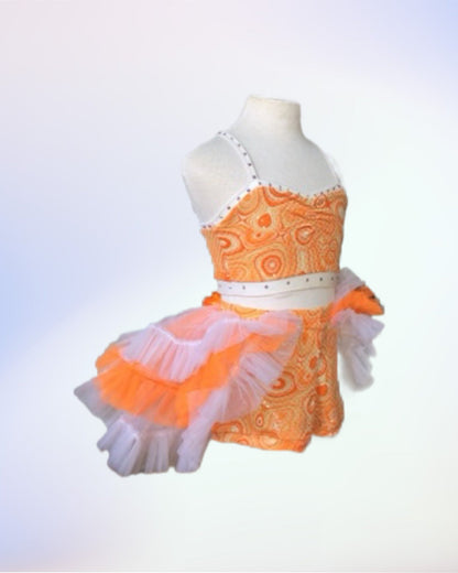 Orange Swirl Crop Top & Back Skirt Set