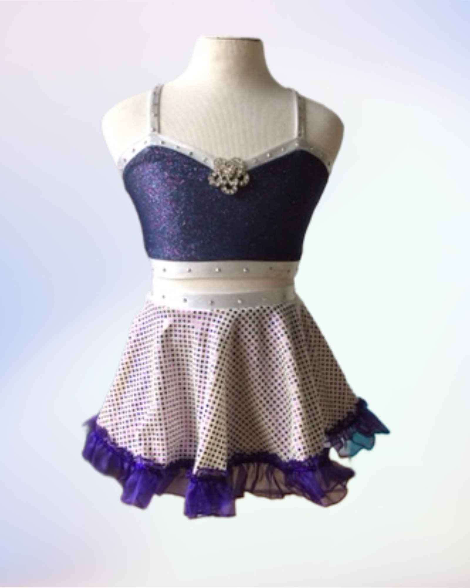 Glitter Denim Crop Top & Ruffle Skirt Set